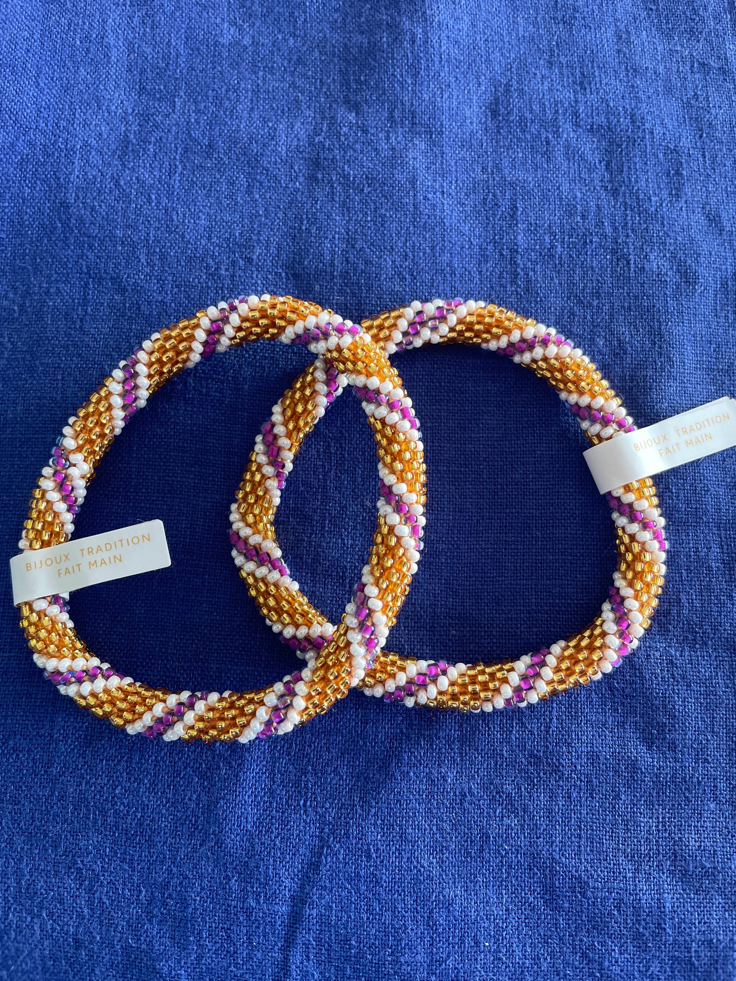 Bracelet népalais - blanc - doré - violet