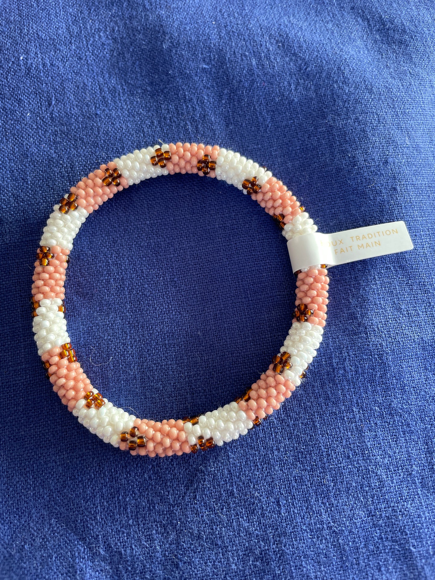 Bracelet népalais - blanc - vieux rose et doré