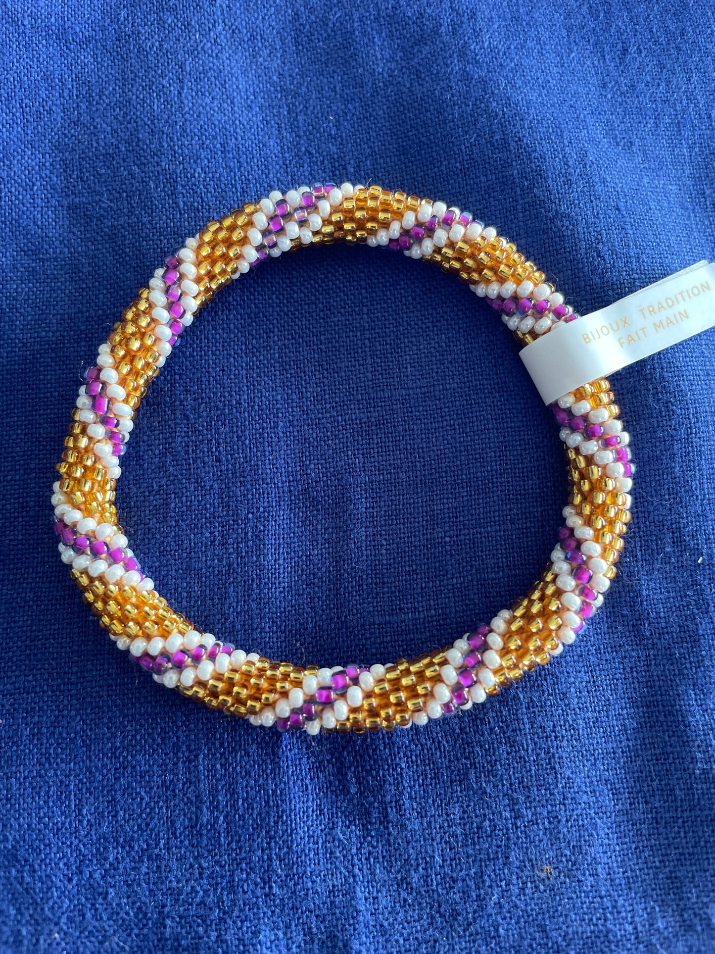 Bracelet népalais - blanc - doré - violet