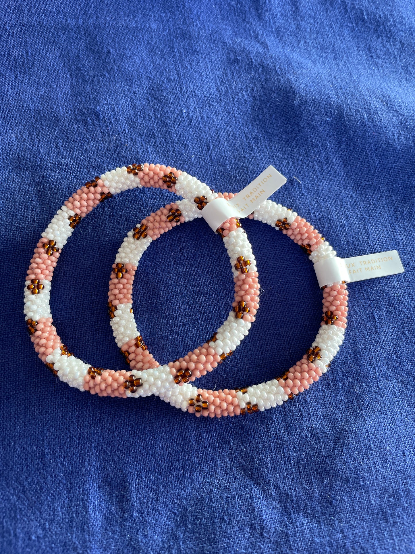 Bracelet népalais - blanc - vieux rose et doré