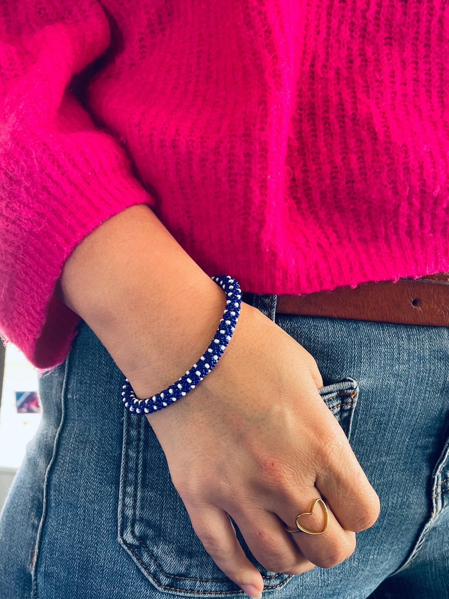 Bracelet népalais - bleu et blanc