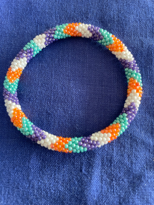 Bracelet népalais - blanc  - Orange - violet - turquoise