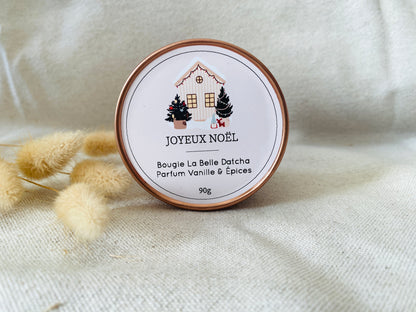 Bougie artisanale Joyeux Noël - Vanille et Épices - 90g