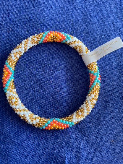 Bracelet népalais - blanc - doré -Orange - turquoise