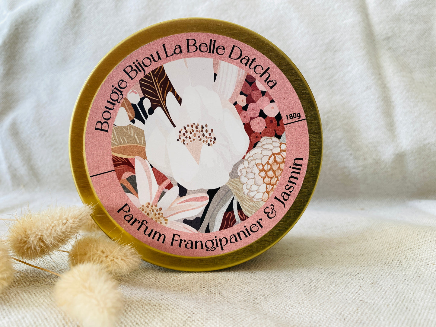 Bougie artisanale - Bougie bijou surprise - Frangipanier Jasmin - 180g