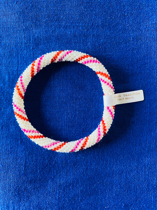 Bracelet népalais - Blanc rouge et rose