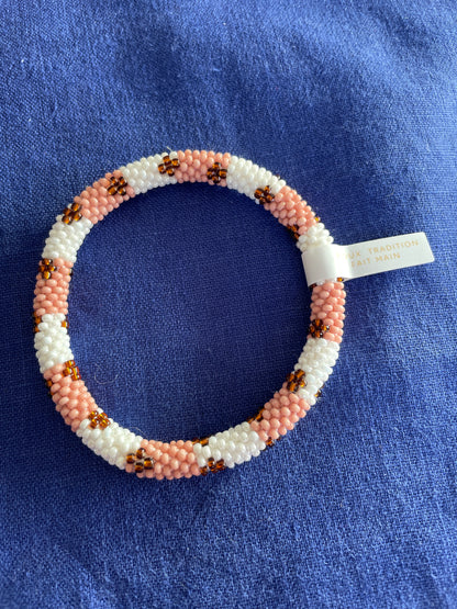 Bracelet népalais - blanc - vieux rose -marron