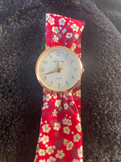 Montre Foulard Liberty Valéria Mitsi Rouge Petit Cadran