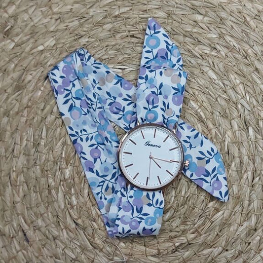 Montre Foulard Wiltshire lavande parme violet - grand cadran argenté