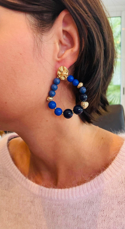 Boucles d'oreilles Soriakan - doré et bleu