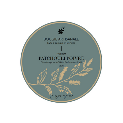 Bougie artisanale - Patchouli Poivré - Boite Or avec fleurs séchées - 140g