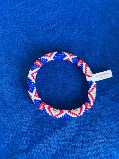 Bracelet népalais - bleu rouge blanc doré