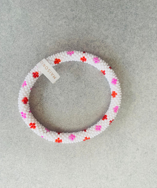 Bracelet népalais - Blanc rouge et rose