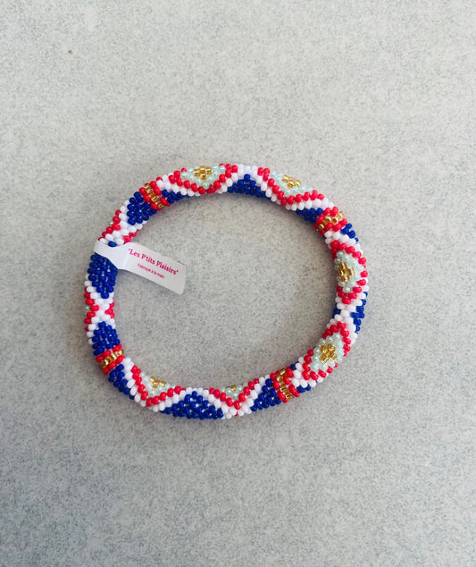 Bracelet népalais - bleu rouge blanc doré