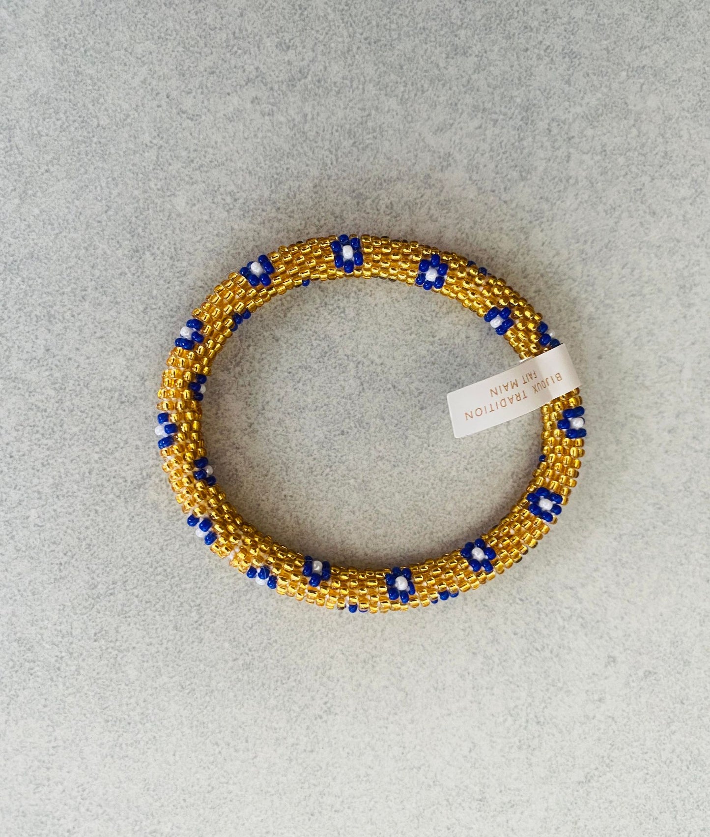 Bracelet népalais - doré et fleurs bleues