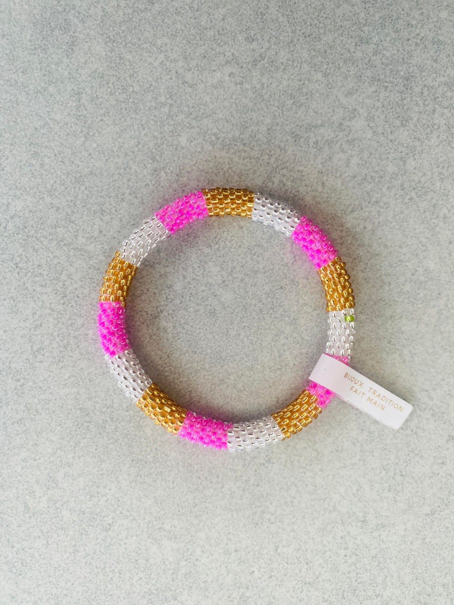 Bracelet népalais - rose blanc et doré