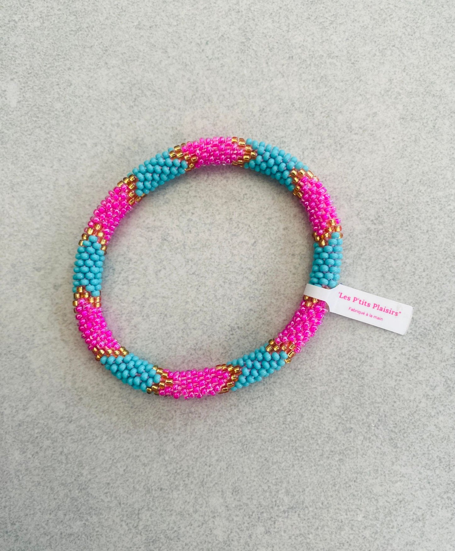 Bracelet népalais - rose turquoise et doré