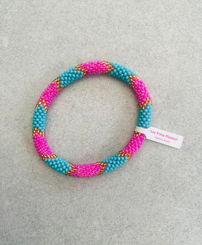 Bracelet népalais - rose turquoise et doré