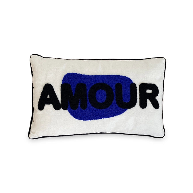 Coussin AMOUR bleu/noir